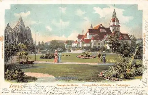 Deutschland 1902 Leipziger Zoo Garten Hauptgebäude Parkanlage Vintage Postkarte