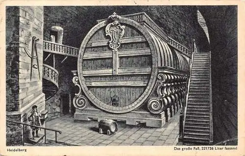 Deutschland 1955 Heidelberg Das Große Fass Barrick im Schlosskeller Postkarte