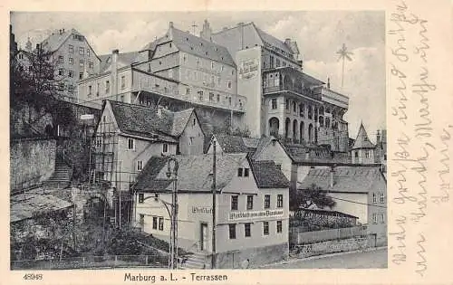 Deutschland 1921 Marburg a L Terrassen Brauhaus Wirtschaft Restaurant Postkarte