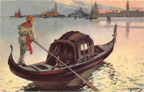 A926 Italien Venezia Venedig Bootsmann Rudergondel Kunst Vintage Postkarte