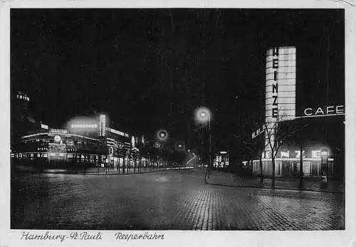 Deutschland Hamburg St Pauli Reeperbahn Heinze Cafe bei Nacht Vintage Postkarte