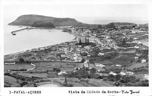 A927 Portugal Fayal Acores Vista de Cidade de Horta RPPC Vintage Postkarte