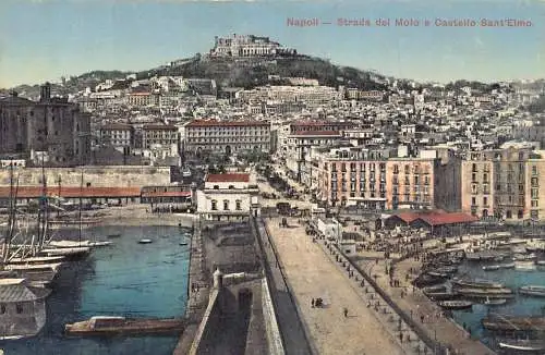 L278 Italien Neapel Napoli Strada del Molo Castello Sant'Elmo Schloss Boot Postkarte