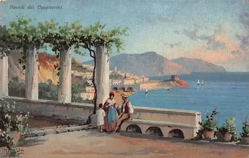 L278 Italien Neapel Gemälde signiert Floppola Amalfiküste dai Cappuccini Postkarte