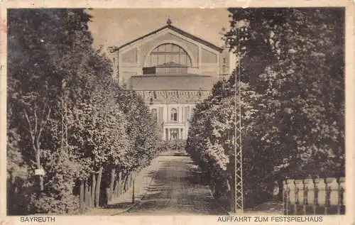 L264 Deutschland 1927 Bayreuth Auffahrt zum Festspielhaus Haus Vintage Postkarte