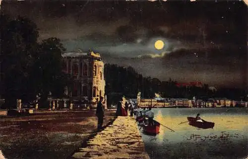 A931 Türkei Istanbul Kiosk Imperial Eaux-Douces D'Europe Boot Mondschein Postkarte