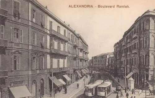 A931 Ägypten Alexandria Boulevard Ramleh Straßenbahnen Vintage Postkarte