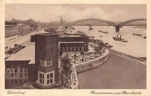 L264 Deutschland 1929 Düsseldorf Rheinterrasse und Rheinbrücke Dampfschiffe Postkarte