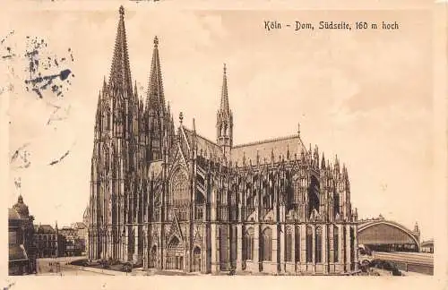 L264 Deutschland 1913 Köln Kölner Dom aus Süden Vintage Postkarte
