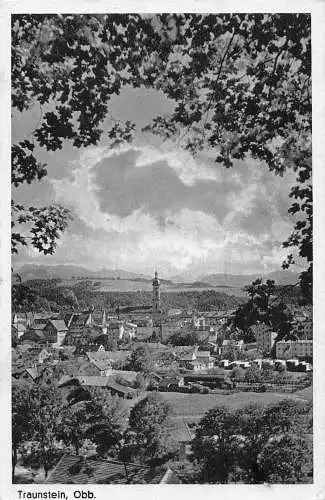 L339 Deutschland 1943 Traunstein Obb Panoramivansicht Baum Vintage Postkarte