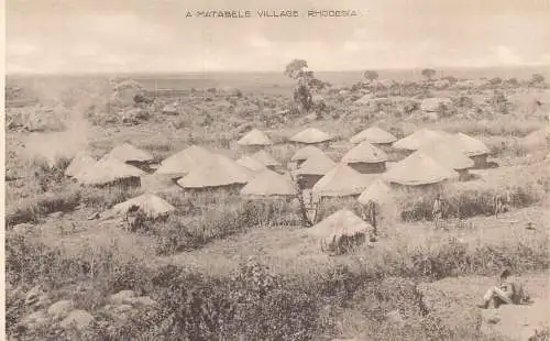 A932 Simbabwe Rhodesien Matabele Village Vintage Postkarte