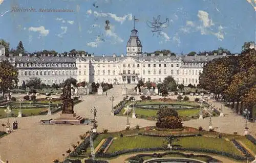 L341 Deutschland Karlsruher Residenzschloss Schlossgarten Vintage Postkarte
