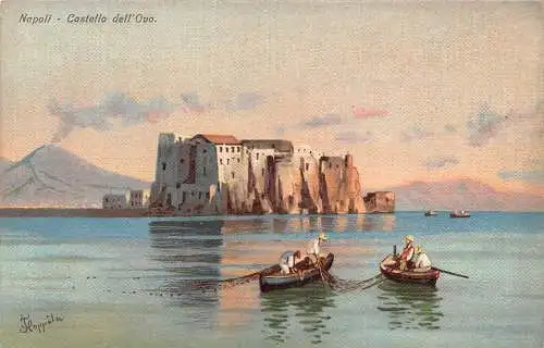 L278 Italien Napoli Neapel Castello dell'Ovo Fischer Boote Gemälde Postkarte
