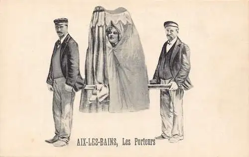 A912 Frankreich Ax Les Bains Les Porteurs Porters Dame im Sedanenstuhl Postkarte