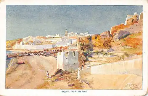 A933 Marokko Tanger aus dem Westen Kunst von B Richter Vintage Postkarte