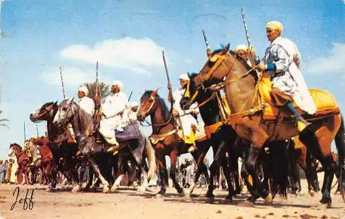 A932 Marokko 1965 Fantasie Kavallerie Ureinwohner Männer Ethno Vintage Postkarte