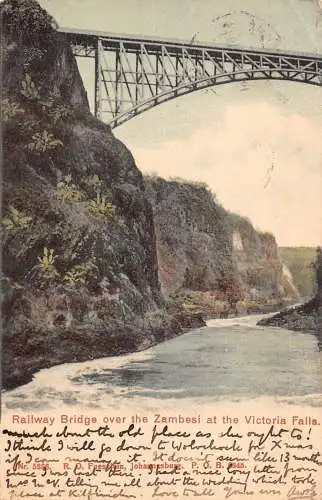 A934 Südafrika 1909 Eisenbahnbrücke über Zamabesi bei Victoriafällen Postkarte