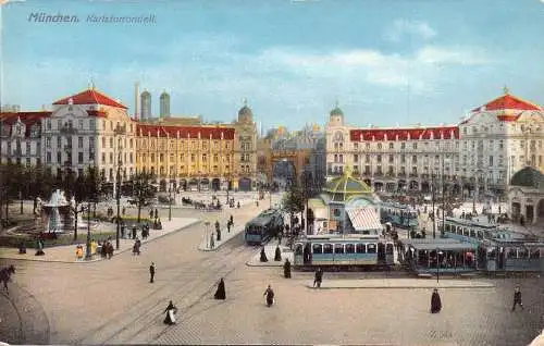 L343 Deutschland München Karlstorrondell Straßenbahnbahnhof Vintage Postkarte