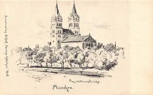 L343 Deutschland München Maximilianskirche Kirche Vintage Postkarte