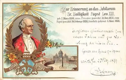 Papst Leo XIII Jubiläum Vatikan 1899 Litho Postkarte