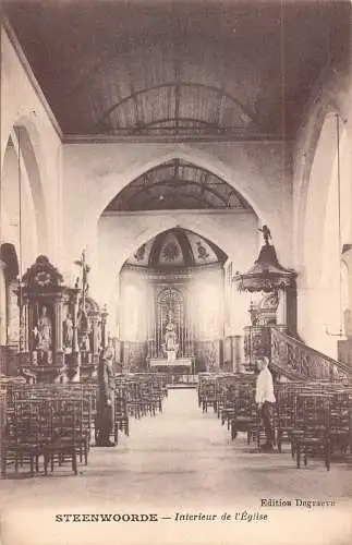 C028 Frankreich, Steenwoorde Interieur de l'Eglise Vintage Postkarte