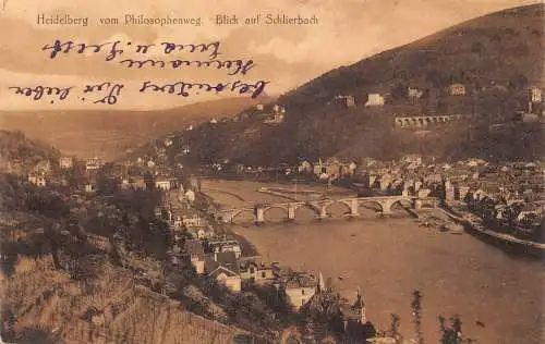 L011 Deutschland 1915 Heidelberg Vom Philosophenweg Brücke Vintage Postkarte
