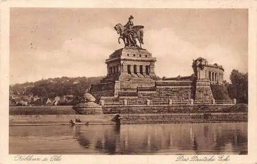 L012 Deutschland 1933 Koblenz Rhein Statue Das Deutsche Eck Vintage Postkarte