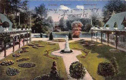 L012 Deutschland 1922 Bremen Buergerpark Meiereigarten Garten Vintage Postkarte