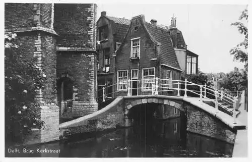 L177 Niederlande Delft Brug Kerkstraat Brücke RPPC Vintage Postkarte