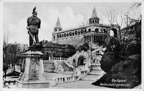 L176 Ungarn Budapester Fischerbastion Statue Vintage Postkarte