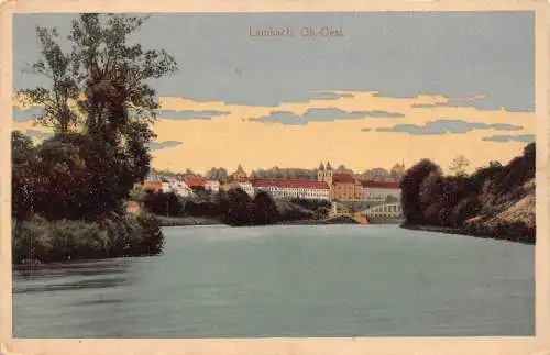 L176 Österreich Lambach Ob-Oest Fluss Panoramablick Vintage Postkarte