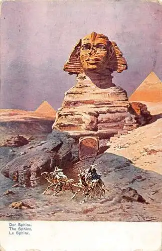 L177 Ägypten 1909 Kairo Die Sphinx Beduinen Kamele Vintage Postkarte