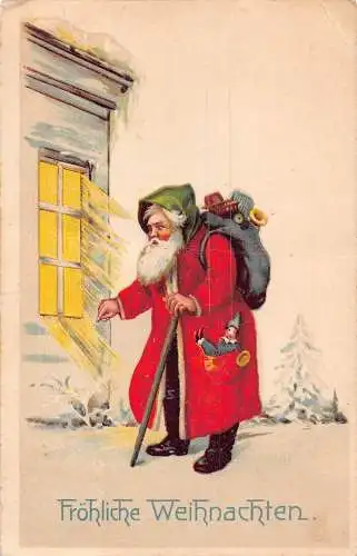 L407 Weihnachtsgrüße 1934 Weihnachtsmann rotes Gewand Spielzeug Geschenke Postkarte