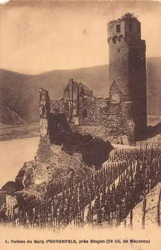 L181 Deutschland Burgruine Ehrenfels Bingen Vintage Postkarte