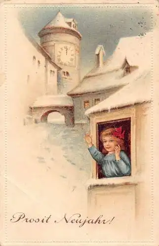 L076 Deutschland 1914 Frohes Neues Jahr Uhrturmmädchen Gruß Postkarte