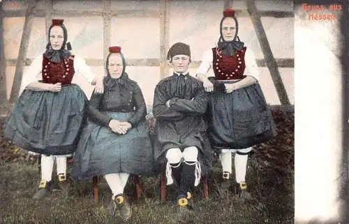 A093 Ethno Gruss aus Hessen Volk in Tracht Vintage Postkarte