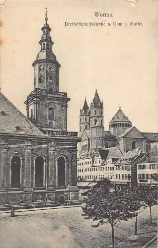 L014 Deutschland 1911 Worms Dreifaltigkeitskirche Vintage Dom Markt Kirche Postkarte