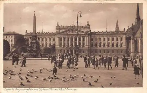 L012 Deutschland 1929 Leipzig Augustusplatz Universität Vögel Vintage Postkarte