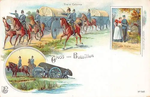 L026 Deutschland Gruss vom Bataillon Kanoniker Soldaten Militär Litho Postkarte