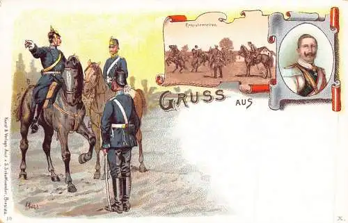 L026 Deutschland Gruss aus Kaiser Wilhelm Soldaten Militär Litho Postkarte