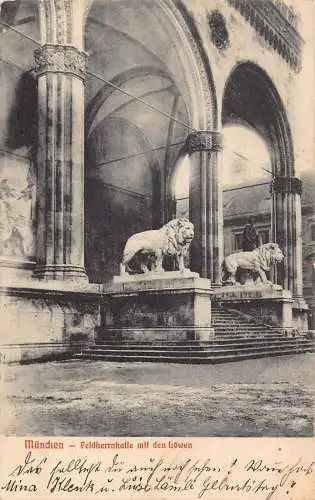 L014 Deutschland Bayern 1918 München Feldherrnhalle Löwen Vintage Postkarte