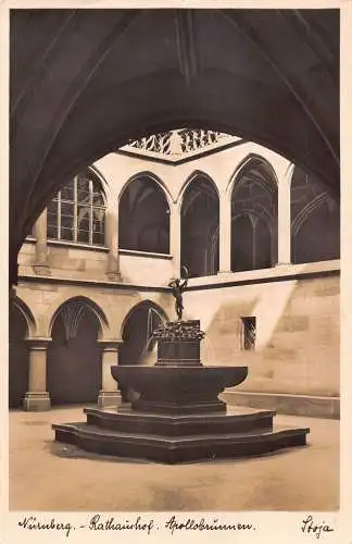 L349 Deutschland 1934 Nürnberg Rathaushof Apollo Brunnen Vintage Postkarte