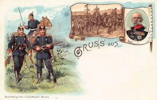 L026 Deutschland Gruss aus Soldaten Militär Litho Postkarte