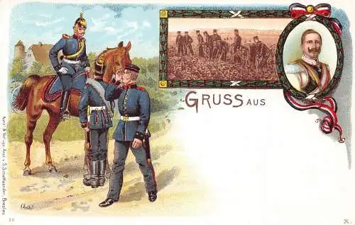 L026 Deutschland Gruss aus Kaiser Wilhelm Militär Litho Postkarte