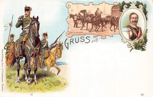 L026 Deutschland Gruss aus Kaiser Wilhelm Soldaten Militär Litho Postkarte