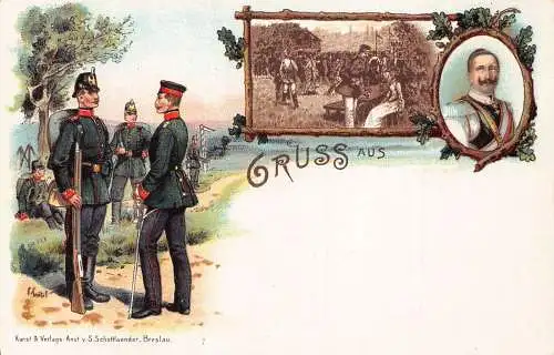 L026 Deutschland Gruss aus Kaiser Wilhelm Militär Litho Postkarte