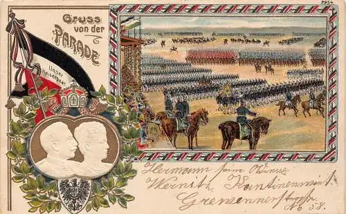 L026 Deutschland 1907 Gruss von der Parade Militär Litho Postkarte