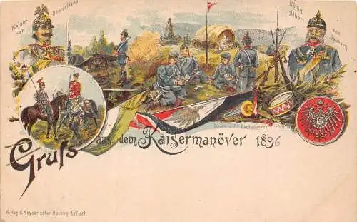 L026 Deutschland Gruss aus dem Kaiser Manover 1896 Militär Litho Postkarte