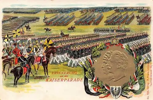 L026 Deutschland Erinnerung an die Kaiser Parade Militär Litho Postkarte