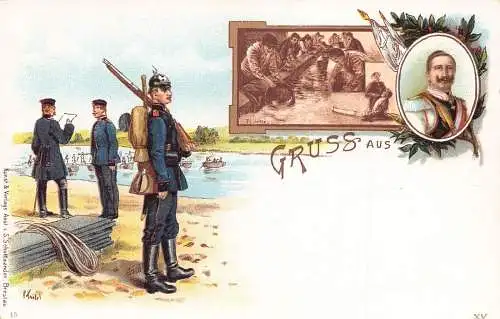 L026 Deutschland Gruss aus Kaiser Wilhelm Militär Litho Postkarte